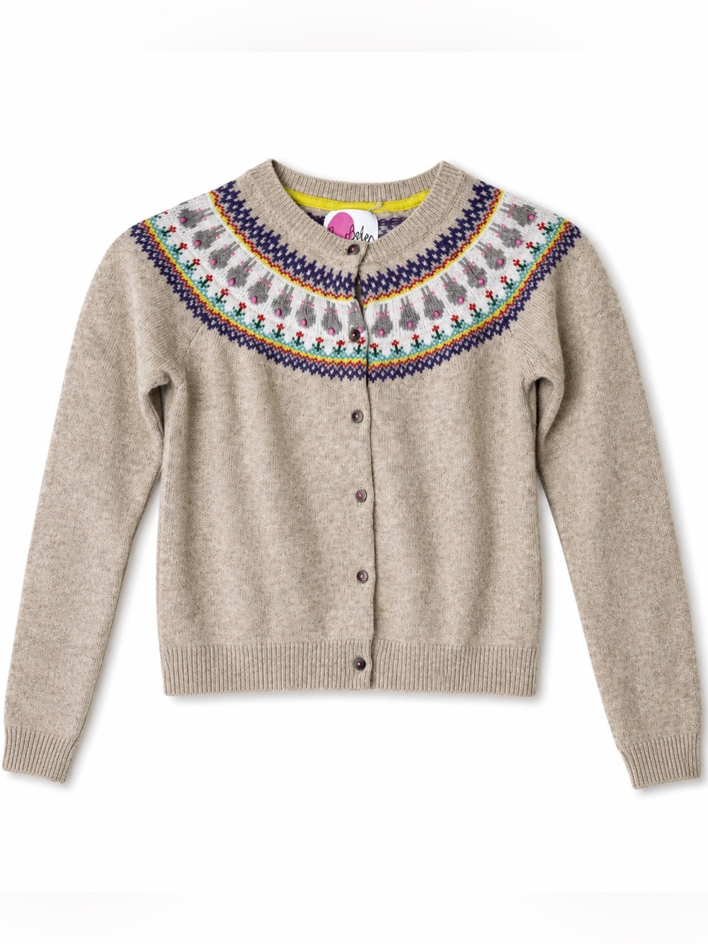 Mini Boden Bunny Fair Isle Cardigan Wool Blend Girls 9-10Y 140 Rabbit Sweater
